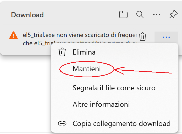Messaggio di sicurezza di download
