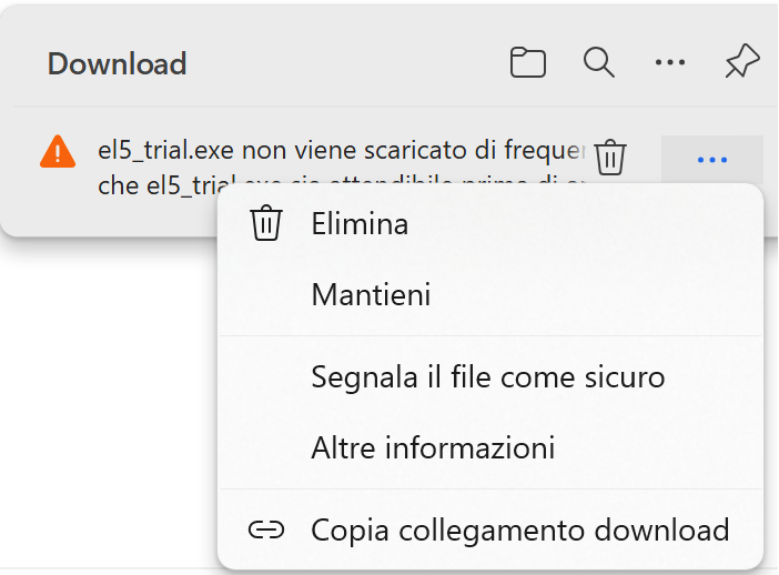 Messaggio di sicurezza di download
