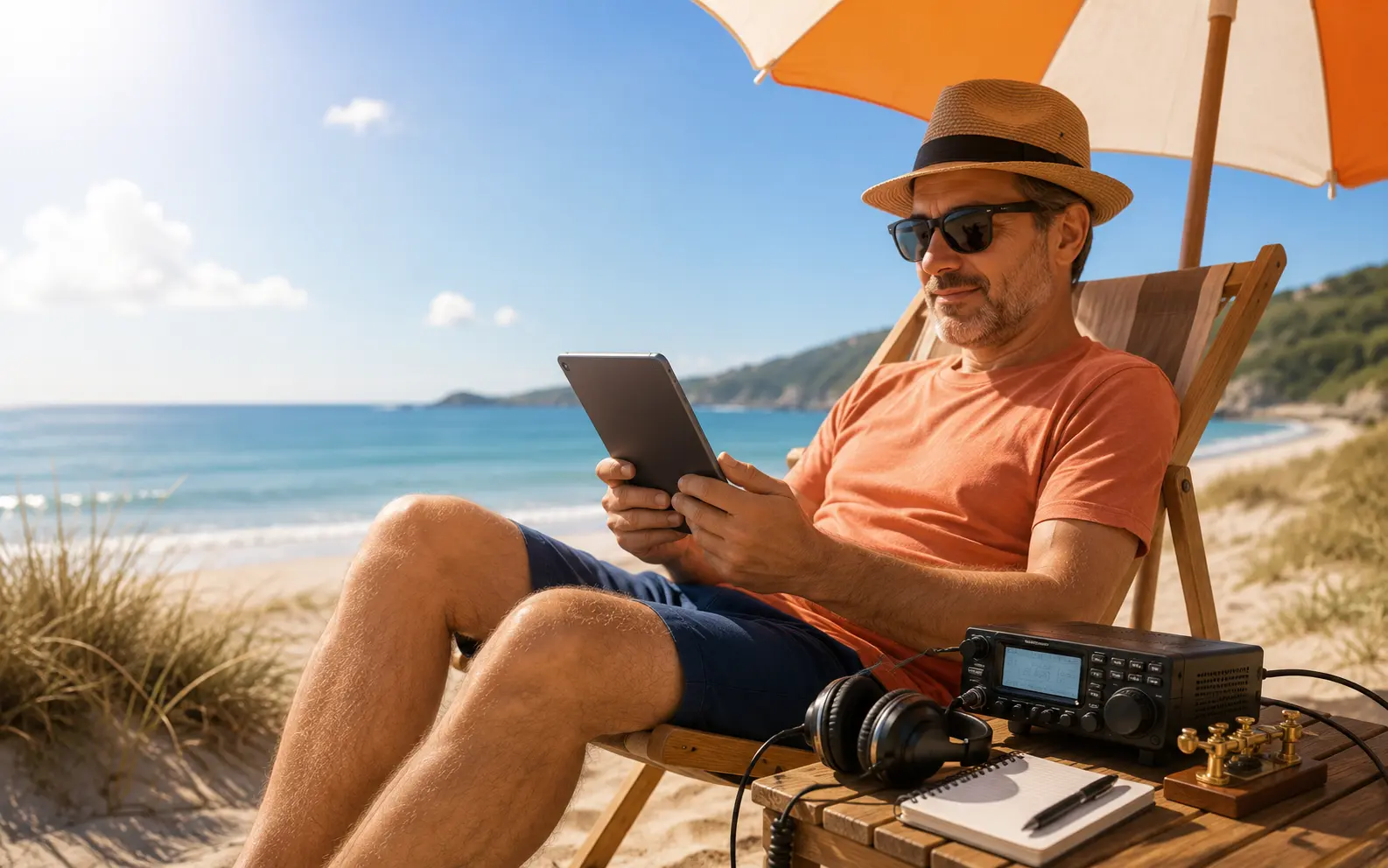 Radio amateur reading EasyLog eBooks during summer